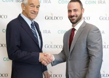 CEO Trevor Gerszt with Former Presidential Candidate and current Goldco & CoinIRA Brand Ambassador Dr. Ron Paul at the recent grand opening of Goldco’s n