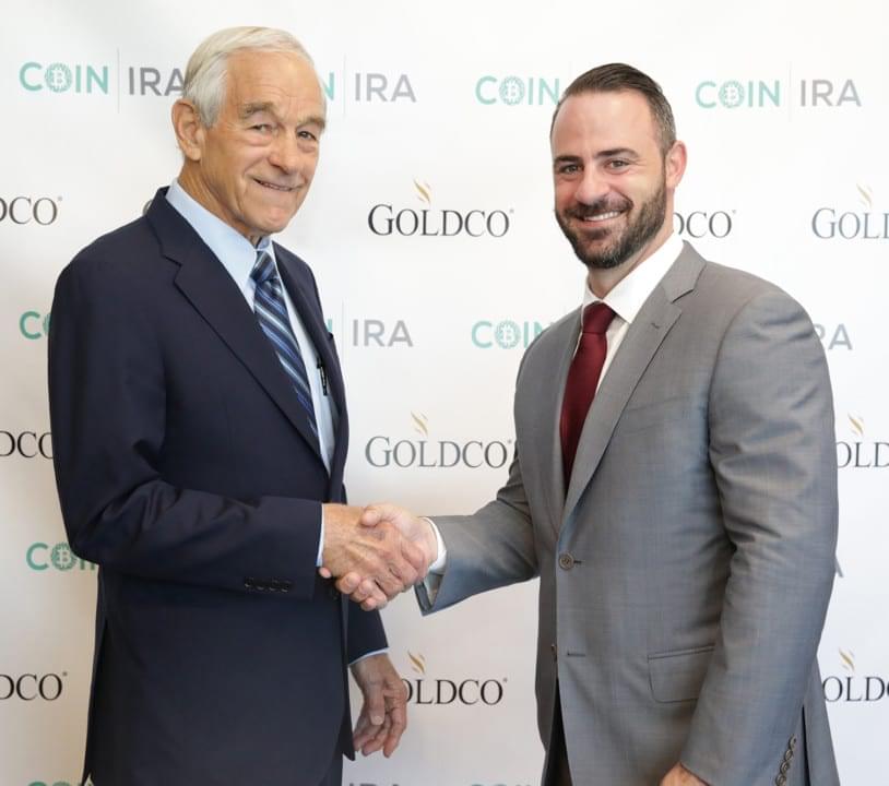 CEO Trevor Gerszt with Former Presidential Candidate and current Goldco & CoinIRA Brand Ambassador Dr. Ron Paul at the recent grand opening of Goldco’s n