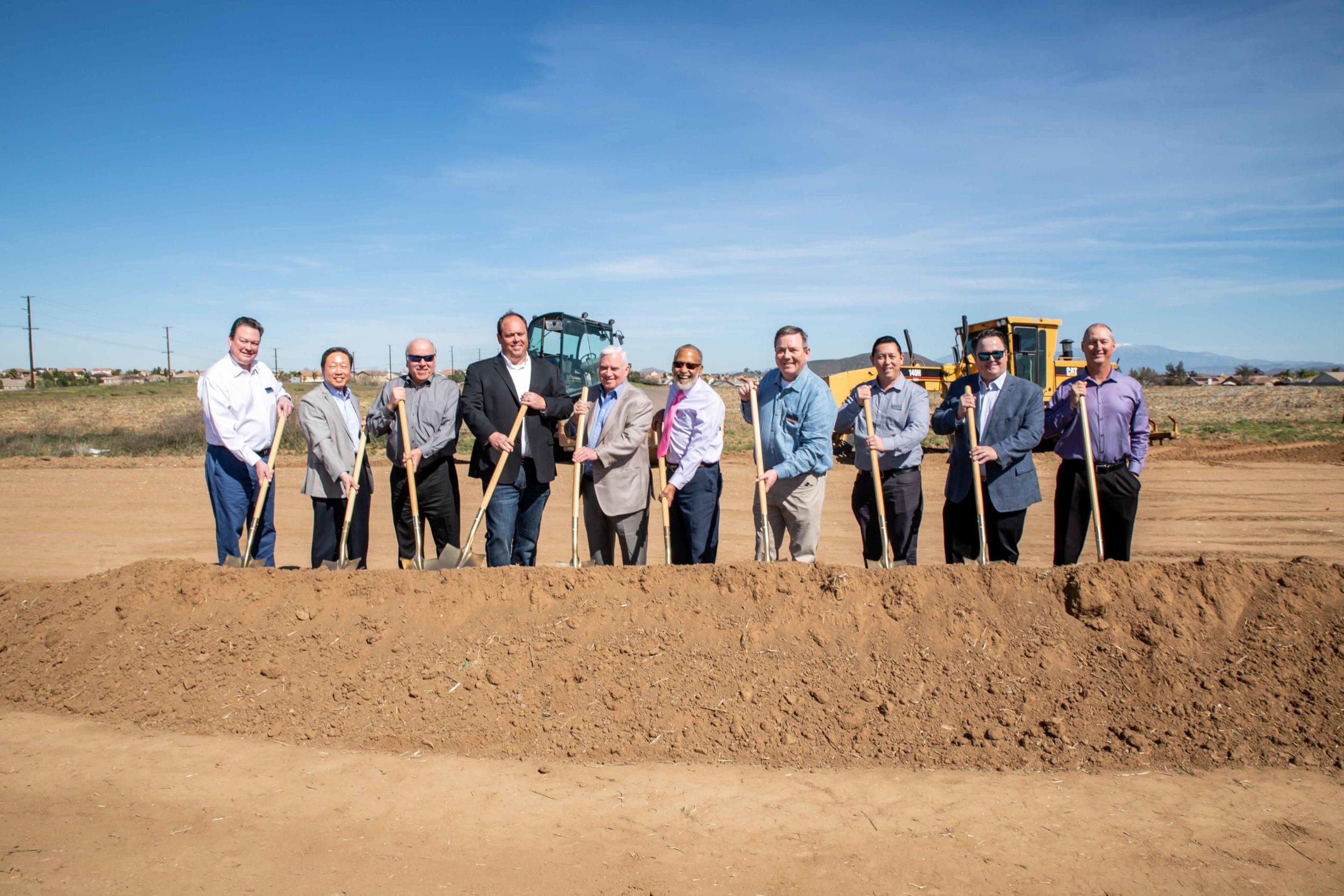 French Valley Ground Breaking: Left to right Pat Reilly, United Development Company Chris Lee, MCG Architects Mike Moorefield, Moorefield Construction Chris Peto, Halferty Development Company Jim Halferty, Halferty Development Company Chuck Washington, Riverside County, CA Supervisor Biff McGuire, United Development Company David Woosley, 7-Eleven Nick Wirick, Lee & Associates Bryan Tiffin, LA Fitness