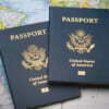 Passports on a map of the world