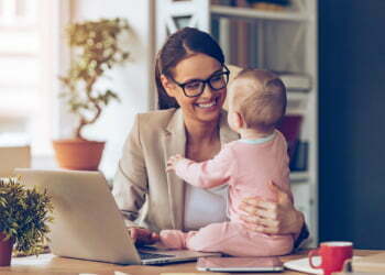 mother working from home with daughter